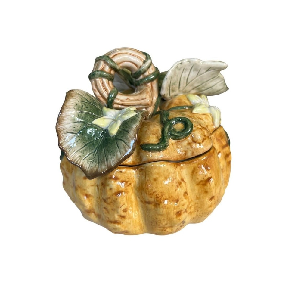 Vtg Fitz & Floyd Garden Gourmet Pumpkin Fall Harvest Bowl Lid Thanksgiving Gourd